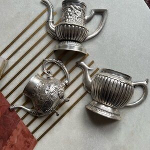 Sterling Silver Plated Hanging Planter Teapot Trio